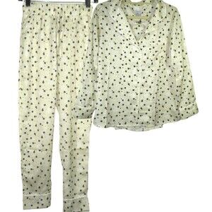 Plush Apparel Revolve Women's Cream Black Floral Satin Pajamas -Pockets- Size XS